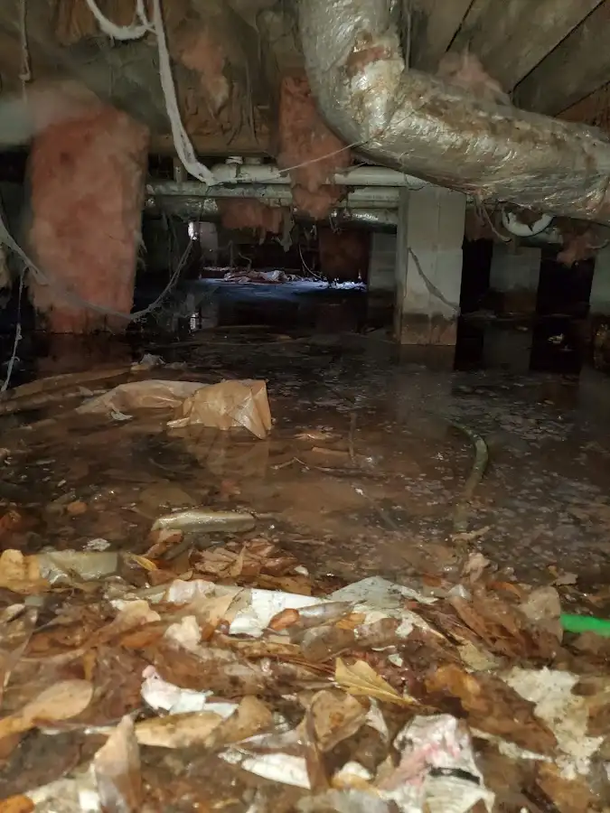 Crawl space flood assessment for Commercial Water Damage Restoration in Muscoy