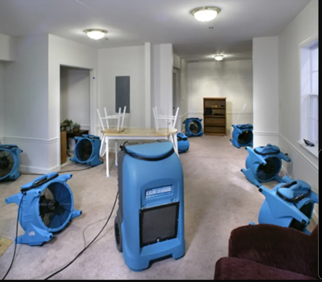 Air movers and dehumidifier setup for Water Damage Restoration in Muscoy