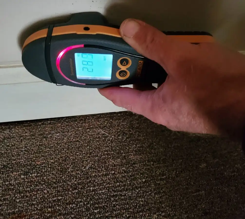 Moisture detection at baseboard during Sewage Cleanup & Sanitation in Muscoy